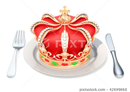 Plate with golden crown, 3D rendering Plate with golden crown, 3D rendering 42699668