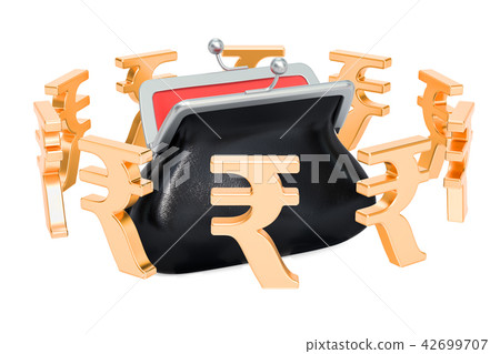 Purse with rupee symbols around, 3D rendering 42699707