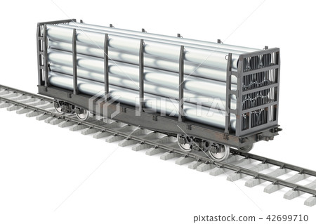 Railroad car with metal pipes, 3D rendering 42699710