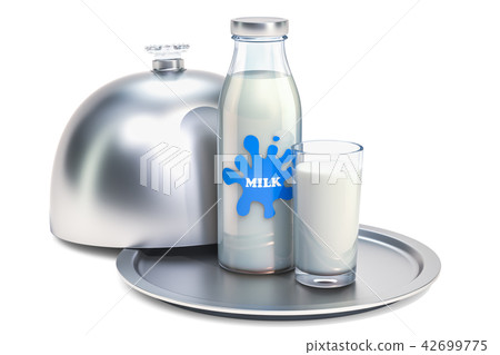 Restaurant cloche with bottle of milk and glass 42699775