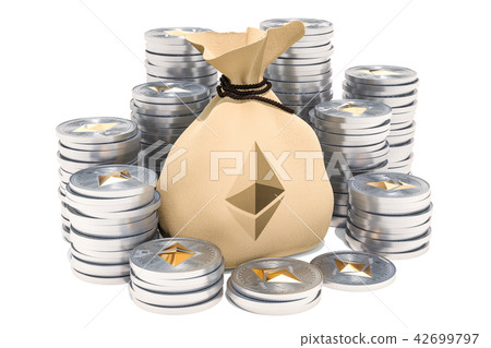 Sack with ethereum symbol and golden coins 42699797