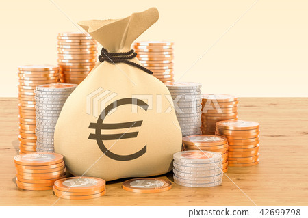 Sack with euro symbol and euro coins around 42699798