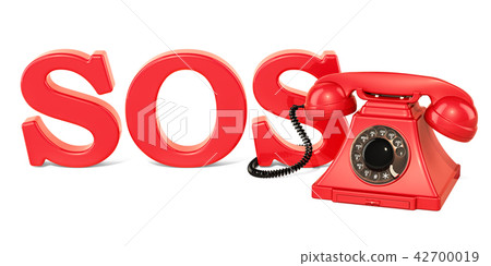 SOS concept with phone, 3D rendering 42700019