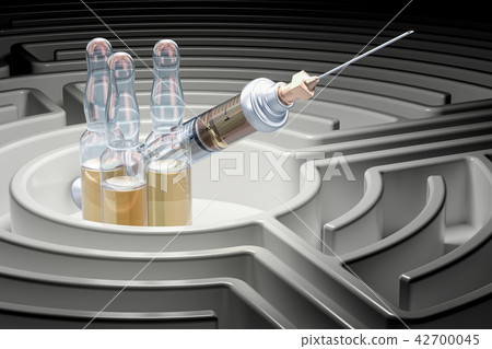 Syringe with ampules inside labyrinth maze Syringe with ampules inside labyrinth maze 42700045