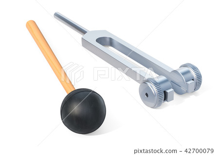 Tuning fork with silicone hammer, 3D rendering 42700079