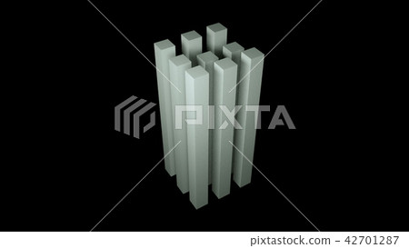 Nine long cuboids on black background, 3d render, computer generating 42701287