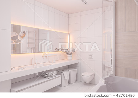 3d illustration Interior design of a modern bathroom without textures 3d illustration Interior design of a modern bathroom without textures 42701486