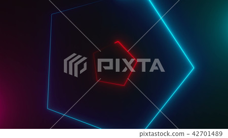 Many neon triangles in space, abstract computer generated backdrop, 3D render 42701489