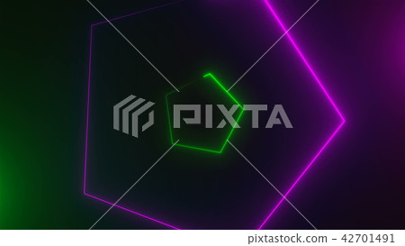 Many neon triangles in space, abstract computer generated backdrop, 3D render 42701491