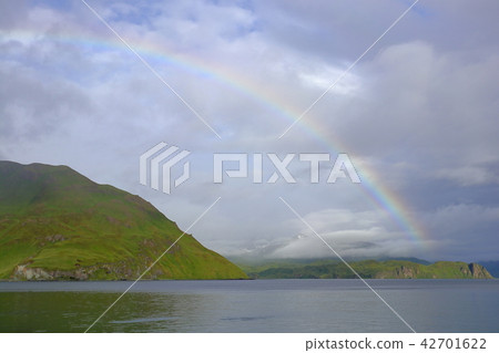 Alaska · Aleutian archipelago · landscape of Uranasuka Island Rainbow over rain Alaska · Aleutian archipelago · landscape of Uranasuka Island Rainbow over rain 42701622