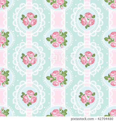 Shabby chic rose seamless pattern on polka dot... - Stock Illustration ...