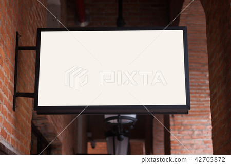 White regtangle signboard on the brick wall 42705872