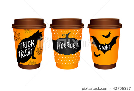 Set of paper Coffee Cups with Halloween elements. 42706557