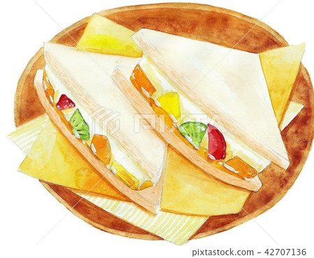 水彩插圖素材:水果三明治 水彩插圖素材:水果三明治 42707136