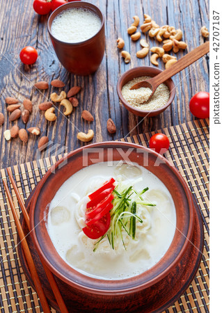 kong-guksu - cold korean soup, top view kong-guksu - cold korean soup, top view 42707187