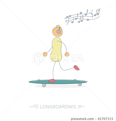 Man with headphones on longboard 42707315