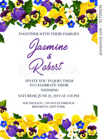 Wedding invitation festive card with flower border 42708836