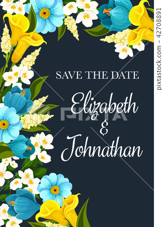 Save the date wedding invitation with blue flowers 42708891