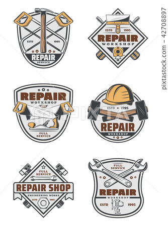 House repair service vintage badges with tools 42708897