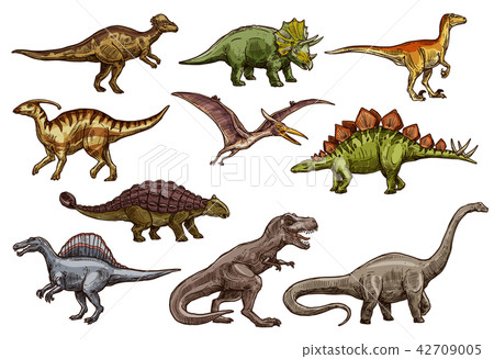 Dinosaur and prehistoric reptile animal sketches 42709005