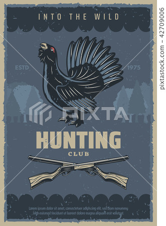 Hunting vintage banner with hunter rifle and bird Hunting vintage banner with hunter rifle and bird 42709006