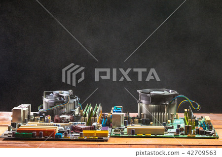 computer mainboard on wooden table computer mainboard on wooden table 42709563