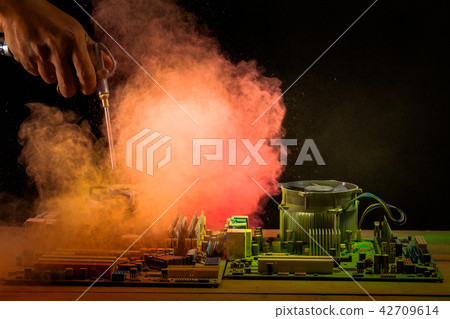 Cleaning computer mainboard using air compressor Cleaning computer mainboard using air compressor 42709614