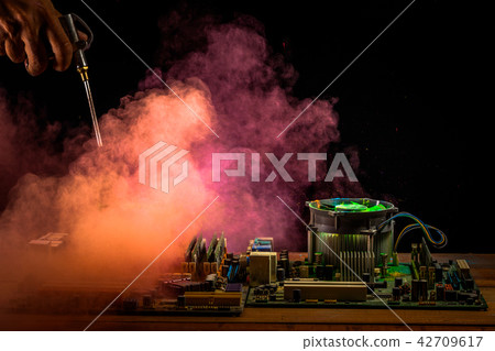 Cleaning computer mainboard using air compressor Cleaning computer mainboard using air compressor 42709617
