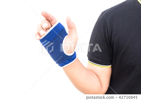 Man  hand acute pain in a wrist isolated on white 42710845