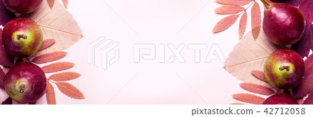Natural composition of dry pink leaves and pears 42712058