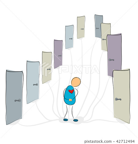 Man near many closed doors 42712494