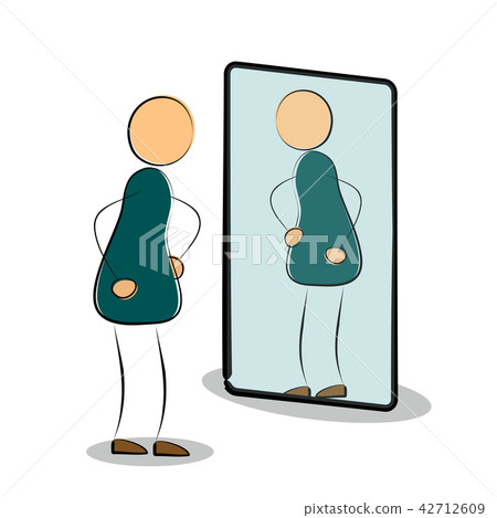 Man see his reflection in the mirror 42712609