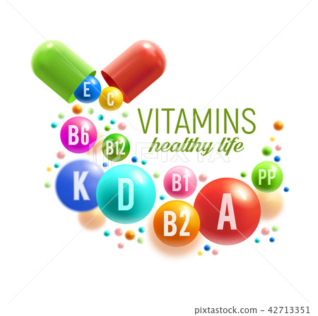 Vitamin pill and ball poster, multivitamin design Vitamin pill and ball poster, multivitamin design 42713351