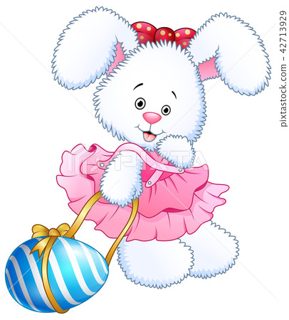 Cute pink toy bunny dress holding bow Cute pink toy bunny dress holding bow 42713929
