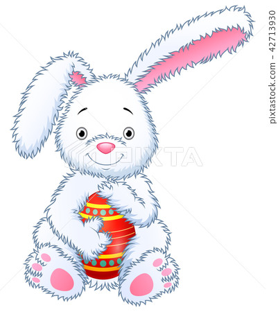 Cartoon bunny toy hugging easter eggs Cartoon bunny toy hugging easter eggs 42713930