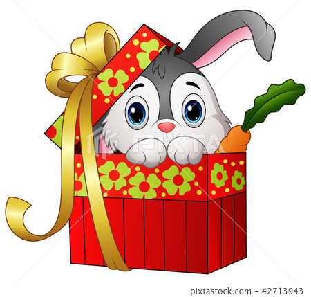 圖庫插圖: cute rabbit cartoon in a gift box