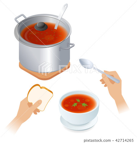 The saucepan with tomato soup 42714265