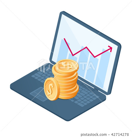 The stack of coins on the office laptop The stack of coins on the office laptop 42714278