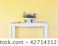 white basket on white table with yellow wall 42714312