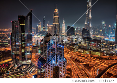 Dubai skyline during sunrise, United Arab Emirates. 42714527