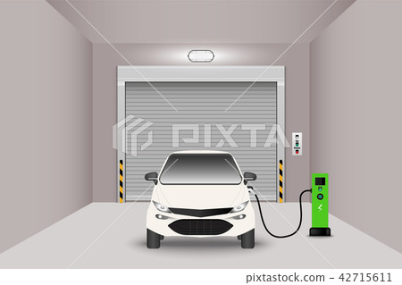 Car garage room, EV car charging room, Vector Car garage room, EV car charging room, Vector 42715611