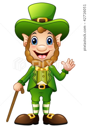 Cartoon Leprechaun waving hand with holding 42716051