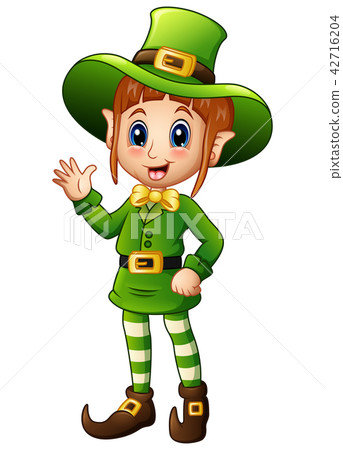 Cartoon girl leprechaun waving hand 42716204