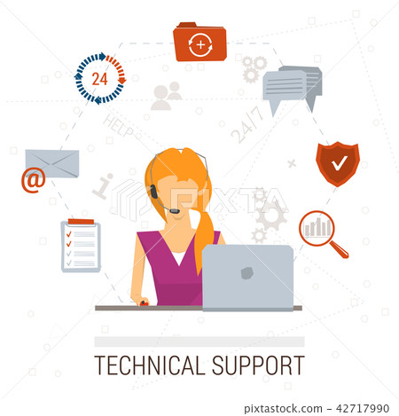 Technical support flat illustration. Man and icons Technical support flat illustration. Man and icons 42717990
