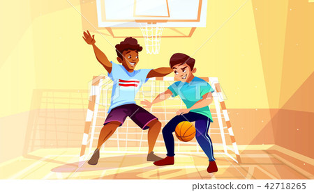 College Boys Play Basketball Vector Illustration Stock Illustration