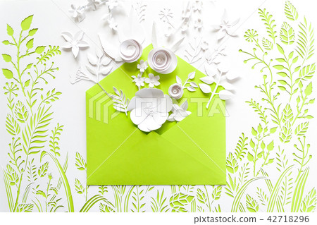 opened paper envelope full spring blossom sakura 42718296
