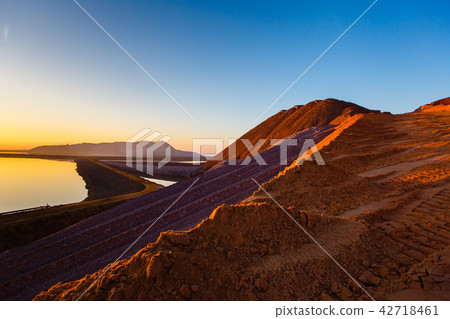 Potassium waste mountain top view. Water reservoir 42718461