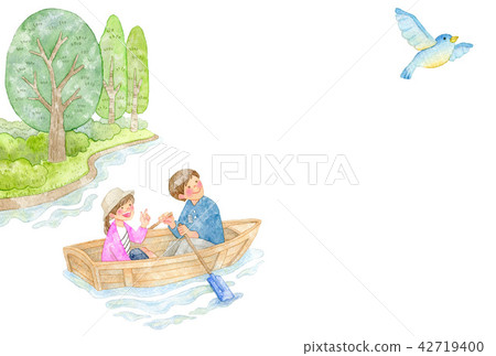 男性和女性划艇和藍色鳥 42719400