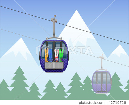 mountain landscape with cabin ski cableway vector mountain landscape with cabin ski cableway vector 42719726