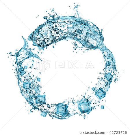 splash in the form of a bottle with ice cubes splash in the form of a bottle with ice cubes 42725726